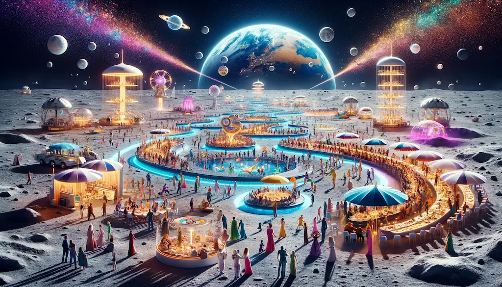 Illustration: a party on the moon that everyone is invited to